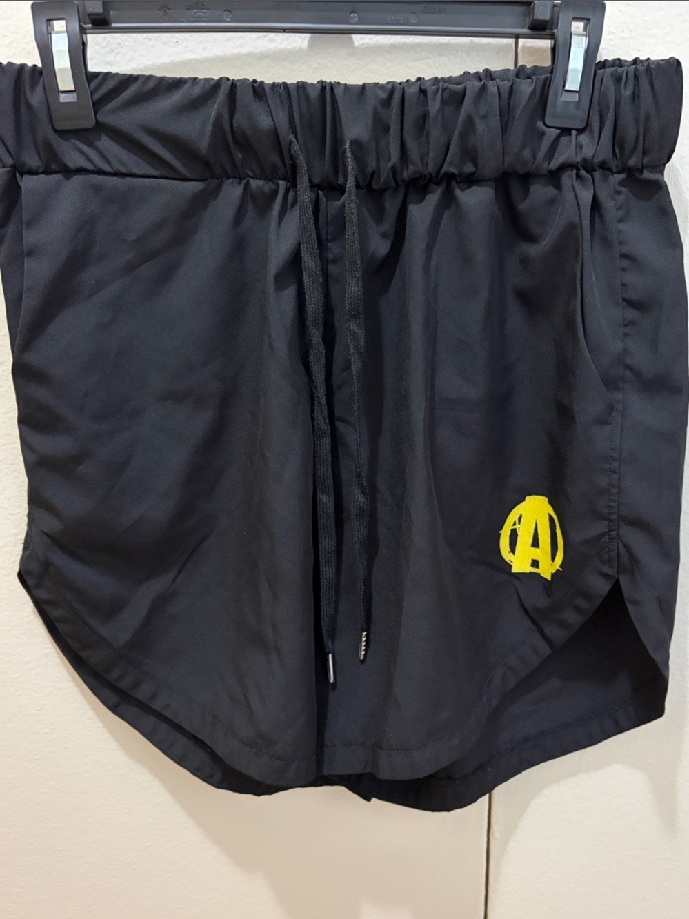 Men's Black Athletic Shorts with Yellow Accent - Performance Drawstring